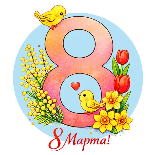 Цветной пример раскраски 8 марта любовь птички