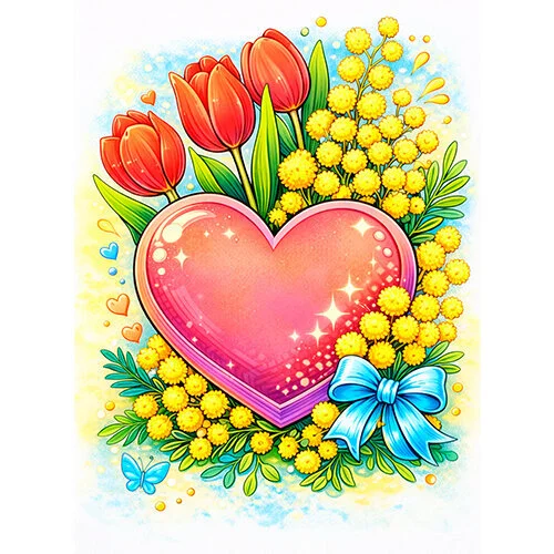 Цветной пример раскраски сердце на праздник цветы