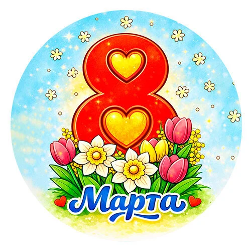 Цветной вариант раскраски 8 марта открытка праздник