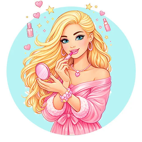 Цветной пример раскраски барби красит губы