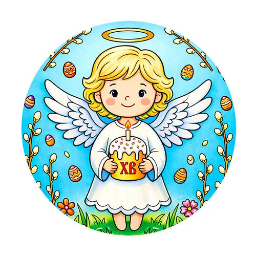 Цветной вариант раскраски пасхальный ангел