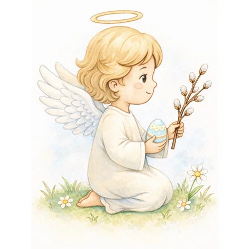 Цветной вариант раскраски ангел сбоку пасха