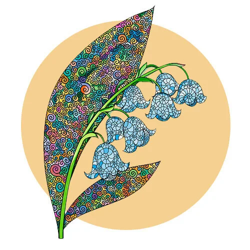 Цветной вариант раскраски ландыши антистресс