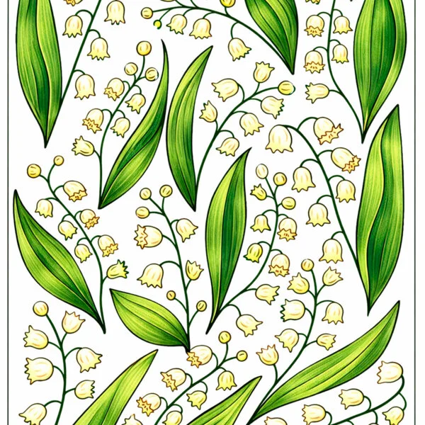 Цветной вариант раскраски ландыши орнамент