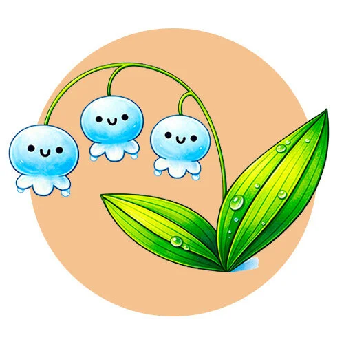 Цветной вариант раскраски каваи ландыши