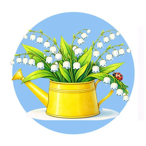 Цветной вариант раскраски ландыши в лейке