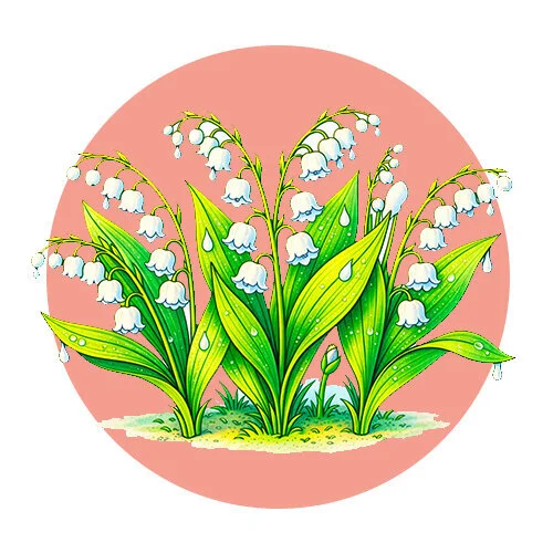 Цветной вариант раскраски несколько цветочков ландыши