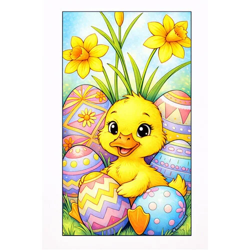 Цветной вариант раскраски цыпленок на пасху и яички