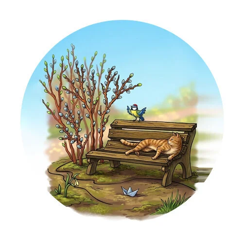 Цветной пример раскраски дерево вербы в парке