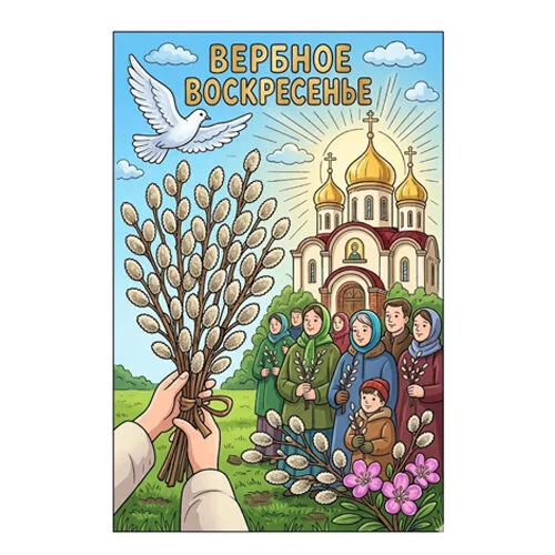 Цветной пример раскраски вербное воскресенье