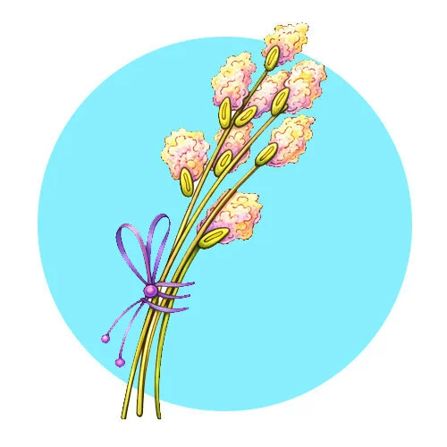 Цветной пример раскраски верба маленький букетик