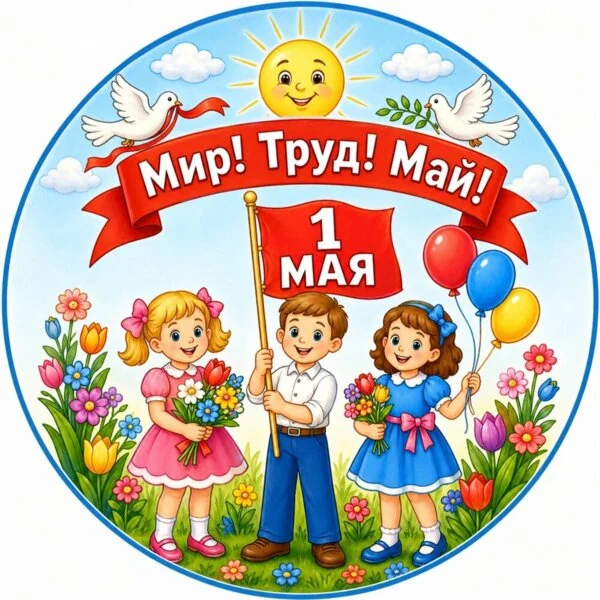 Цветной пример раскраски 1 мая мир труд май