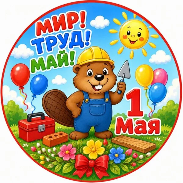 Цветной пример раскраски мир труд май и бобер 1 мая