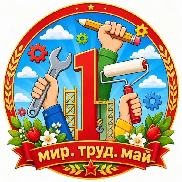Цветной пример раскраски 1 мая день труда