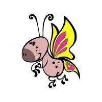 Цветной вариант раскраски мультяшная бабочка