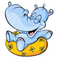 Цветной вариант раскраски счастливый бегемотик в отпуске