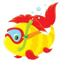 Цветной вариант раскраски смешная рыба