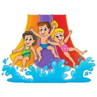 Цветной пример раскраски дети в аквапарке