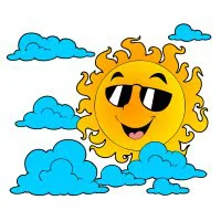 Цветной вариант раскраски яркое солнышко