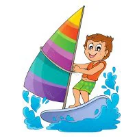 Цветной вариант раскраски мальчик в океане, летняя забава