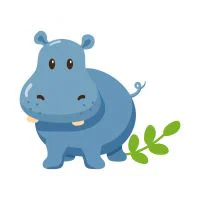 Цветной пример раскраски бегемотик с листочком