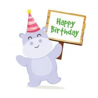 Цветной вариант раскраски бегемотик поздравляет с днем рождения