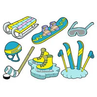 Цветной вариант раскраски картинка разные зимние виды спорта