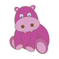 Цветной пример раскраски задумчивый бегемотик