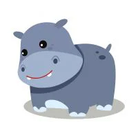 Цветной вариант раскраски бегемотик в лужице