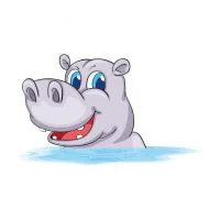 Цветной вариант раскраски бегемотик сидит в воде