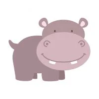 Цветной вариант раскраски улыбающийся бегемотик