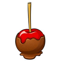 Цветной вариант раскраски карамельное яблоко