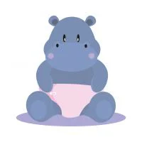 Цветной вариант раскраски маленький бегемотик в подгузниках