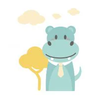 Цветной вариант раскраски бегемот в галстуке