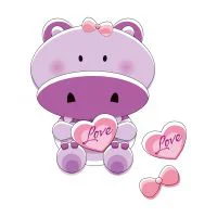 Цветной вариант раскраски девочка бегемотик с сердечком