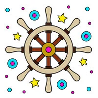 Цветной вариант раскраски штурвал корабля