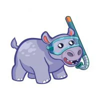 Цветной пример раскраски бегемот в подводной маске