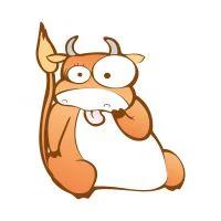 Цветной вариант раскраски забавная коровка