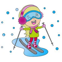 Цветной пример раскраски горные лыжи зимний вид спорта