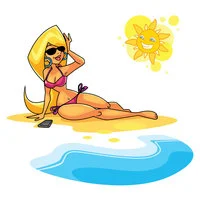 Цветной вариант раскраски девушка на море