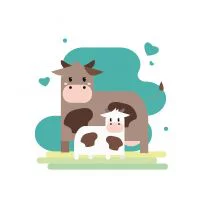 Цветной пример раскраски мама коровка с теленком