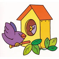 Цветной пример раскраски птичка и птенцы