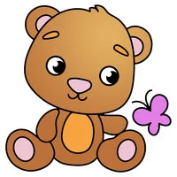 Цветной вариант раскраски бабочка и мишка