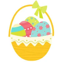 Цветной вариант раскраски корзинка с пасхальными яичками