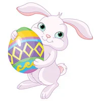 Цветной вариант раскраски праздничное пасхальное яичко у зайчика