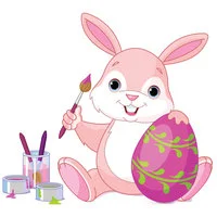 Цветной пример раскраски зайчик раскрашивает яйцо