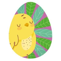 Цветной вариант раскраски забавный утенок на яичке