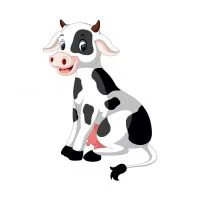 Цветной вариант раскраски маленькая коровка сидит