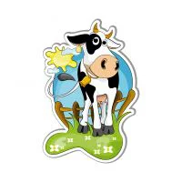 Цветной вариант раскраски коровка за забором