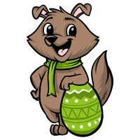 Цветной вариант раскраски праздничный песик и яичко